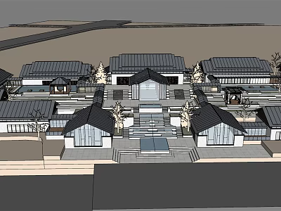 Traditional Guesthouse Building Complex With Courtyard Layout And Tile Roof Design 3d model