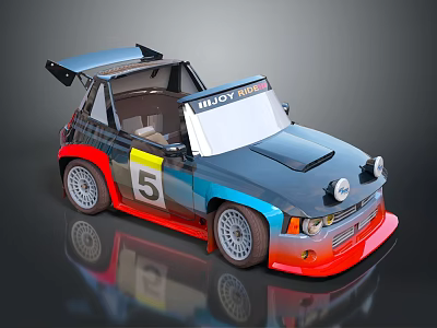 BILOY RACING Blue Red Number 5 Racing Car With Spoiler And Wheels 3d model