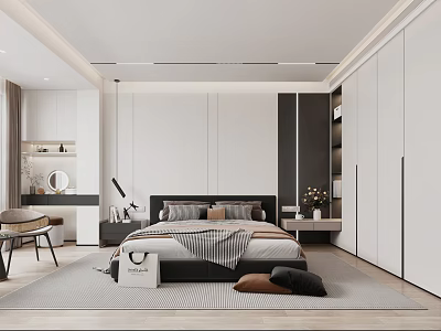 Modern Bedroom Interior Design With King Bed Built In Wardrobes And Dressing Table 3d model