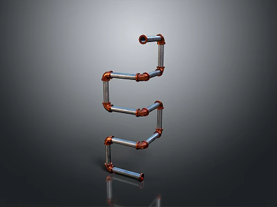 Modern Sleek Lighting Combination With Silver Metal Tubes Orange Connectors Steplike Shape And Reflective Base 3d model