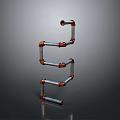 Modern Sleek Lighting Combination With Silver Metal Tubes Orange Connectors Steplike Shape And Reflective Base