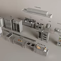 Modern Kitchen Cookware With Cabinets Island Counter Appliances And Shelves