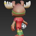 Cartoon Moose Character Wearing Red Soccer Uniform With Number 8 Holding Football And Green Headband