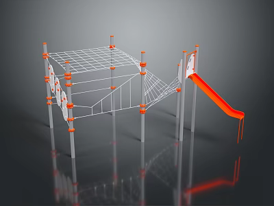 Orange And White Kids Playground Equipment Featuring Climbing Net And Slide 3d model