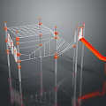 Orange And White Kids Playground Equipment Featuring Climbing Net And Slide