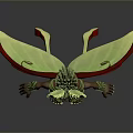 Fantasy Creature 3D Figure With Green Leaf Headdress Gold Accents And Decorative Wings