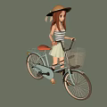Three Stylish Girls Riding Bicycles With Different Outfits And Hats