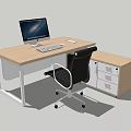 Modern Office Desk With Wooden Desktop White Legs Drawer Cabinet And Black Chair