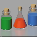 Industrial Laboratory Glass Equipment With Colored Liquid Bottles And Wooden Stoppers