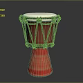 Red Djembe Drum With Black Ropes White Drumhead And Conical Striped Base Musical Instrument