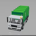 Green Garbage Truck With White Cab Reflective Surface Yellow Warning Light And Trash Bin Symbol