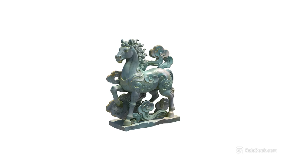 Intricate Bronze Horse Sculpture With Detailed Cloud Patterns And Stable Base 3d model 