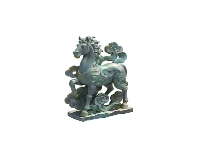 Intricate Bronze Horse Sculpture With Detailed Cloud Patterns And Stable Base 3d model
