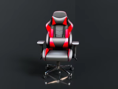 Modern Ergonomic Gaming Chair With Black Red Leather And Swivel Base 3d model