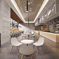 Modern Restaurant Interior Design With White Dining Tables Green Plants And Pendant Lights