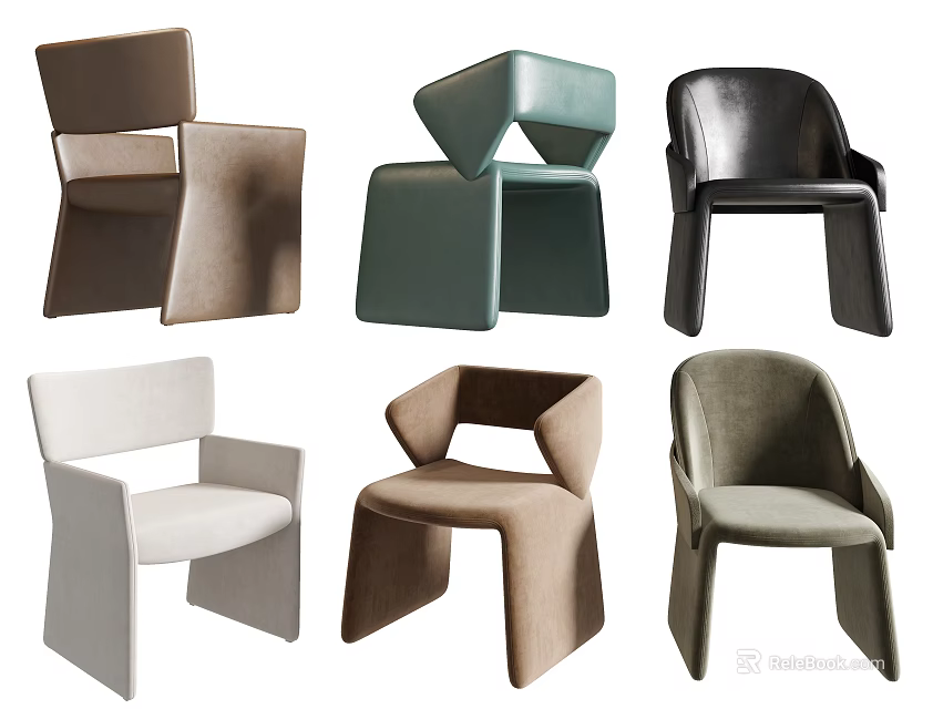 Modern Single Chair Collection with Geometric Design and Various Color Options 3d model 
