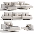 Modern Light Colored Sectional Sofa With Plush Pillows And Cozy Throw Blanket 3d model