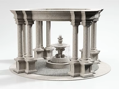 Decorative Stone Garden Ornament Featuring Columns And Central Fountain Design 3d model