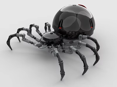 Building Blocks Spider Model With Black Spherical Body Red Details And Mechanical Legs 3d model