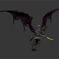Fantasy Character Design With Purple Spiked Wings And Green Glowing Accents