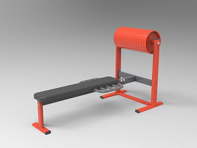 Adjustable Fitness Bench With Orange Roller Black Seat And Red Frame For Strength Training 3d model