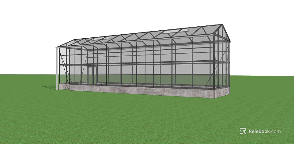 Modern Glass Canopy Structure With Metal Frame And Concrete Base On Grass 3d model 