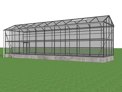 Modern Glass Canopy Structure With Metal Frame And Concrete Base On Grass 3d model