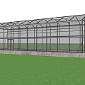 Modern Glass Canopy Structure With Metal Frame And Concrete Base On Grass