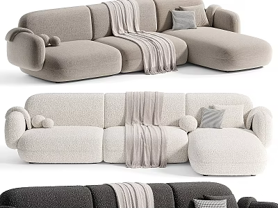 Modern Soft Curved L Shaped Multi Seater Sectional Sofa With Decorative Pillows And Cozy Blankets 3d model