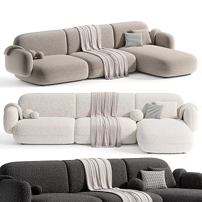 Modern Soft Curved L Shaped Multi Seater Sectional Sofa With Decorative Pillows And Cozy Blankets 3d model