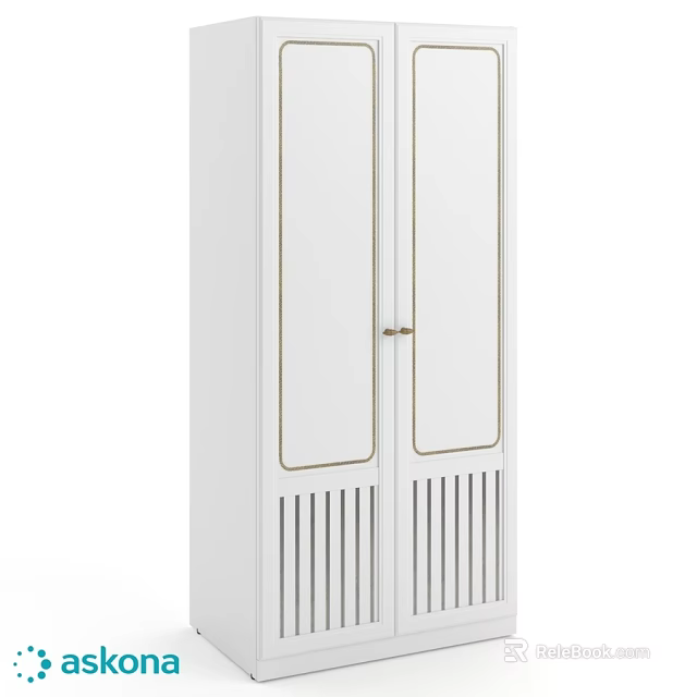 Modern White Cabinet with Gold Trimmed Doors and Vertical Slats Design 3d model 