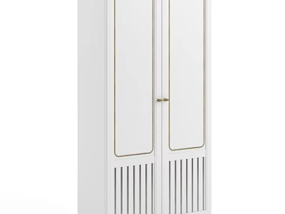 Modern White Cabinet with Gold Trimmed Doors and Vertical Slats Design 3d model