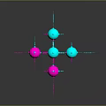 3D Abstract Geometric Model With Pink Blue Spheres Grid Lines And Coordinates