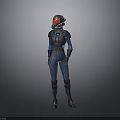 Futuristic Scifi Astronaut In Blue And Red Striped Spacesuit With Helmet