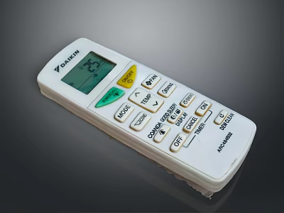 White Daikin Air Conditioner Remote Control With Display Screen And Function Buttons 3d model