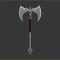 Artistic Axe Sculpture With Intricate Carved Patterns On Silver Blade And Wooden Handle