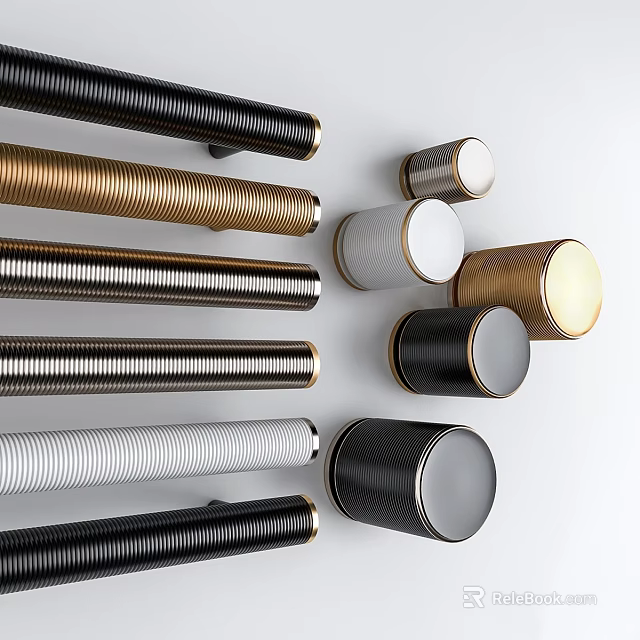 Modern Decorative Ornament Set With Black Gold Silver White Striped Smooth Cylinders For Decor 3d model 
