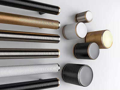 Modern Decorative Ornament Set With Black Gold Silver White Striped Smooth Cylinders For Decor 3d model