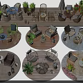 Stylish Outdoor Table Setup With Wicker Chairs Sofas And Green Plants In Patio