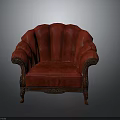Elegant Red Classical Sofa With Ornate Carved Wooden Legs And Armrests