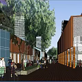 Modern Commercial Street With High Rise Buildings Green Spaces And Urban Landscape