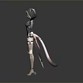Game And Movie Character With Cat Ear Gray White Sci Fi Outfit Glowing Green Accents