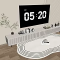 Modern Minimalist TV Stand With Flat Screen TV Decorative Items Green Plant And Rug