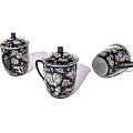 Elegant Black Tea Set With Hand Painted Floral Patterns And Secure Lids Design 3d model