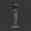 Natural Landscape With Gray Stone Carved Column Featuring Bowl Top And Square Base