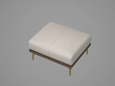 Modern White Padded Ottoman With Brown Frame And Gold Legs For Home Decor 3d model
