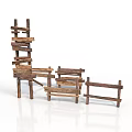 Rustic Wooden Scene Components With Fence Shelf Bench And Natural Brown Wood Structures