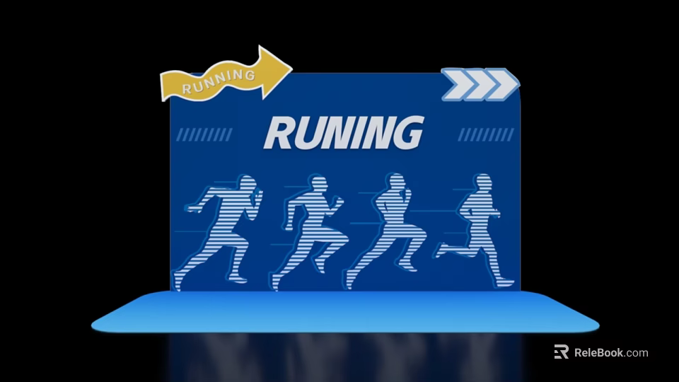 Running Interactive Zone Featuring Running Figures and Blue Background Elements 3d model 
