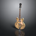 Light Brown Wooden Guitar With Strings And Pickups For Daily Living Use