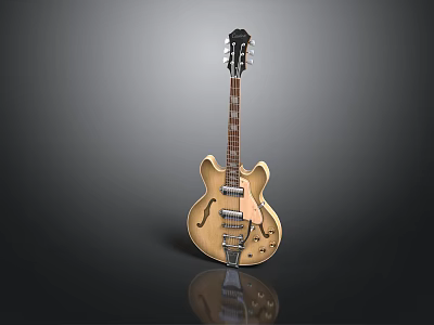 Light Brown Wooden Guitar With Strings And Pickups For Daily Living Use 3d model